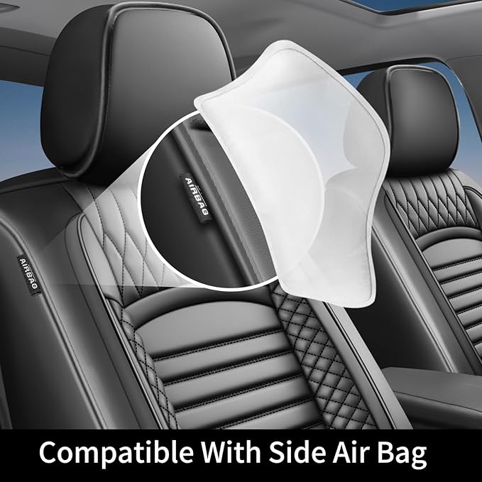 Fit Ioniq Car Seat Covers for Hyundai Ioniq 2017-2024 2025 2026 - Upgraded Premium Waterproof & Breathable Leather, Airbag Compatible, All-Weather Seat Cushion Protector (Full Set, Black)