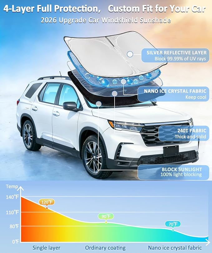 Sun Shade Sunshade for Chevrolet Chevy Corvette C8 2020-2025 2026 Windshield Cover, 4-Layers Sun Shield 250T Silver Sun Visor Foldable Window Shade Blocks UV Rays Car Accessories