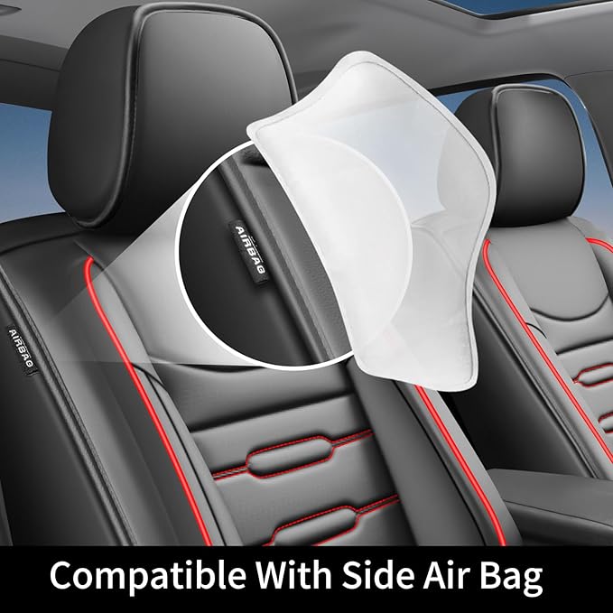 Fit Tucson Car Seat Covers for Hyundai Tucson 2010-2024 2025 2026 - Upgraded Premium Waterproof & Breathable Leather,Airbag Compatible, All-Weather Seat Cushion Protector (Full Set,Black+Red)