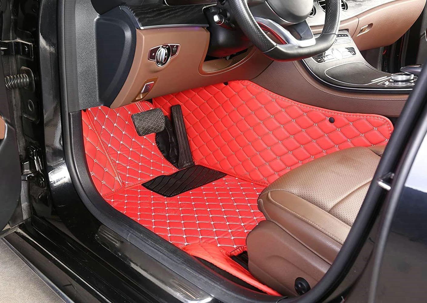 Custom Artificial Leather Waterproof All-Weather Car Floor Mats Fit for 99% Sedan SUV Sports Car Vehicle Car Mat (Light Brown)