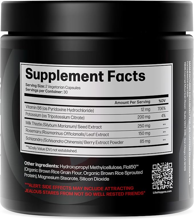 Life Happns Pour Decisions Liver Health Supplement with Milk Thistle, Vitamin B6, Electrolytes - Supports Hydration and Recovery, 60 Capsules