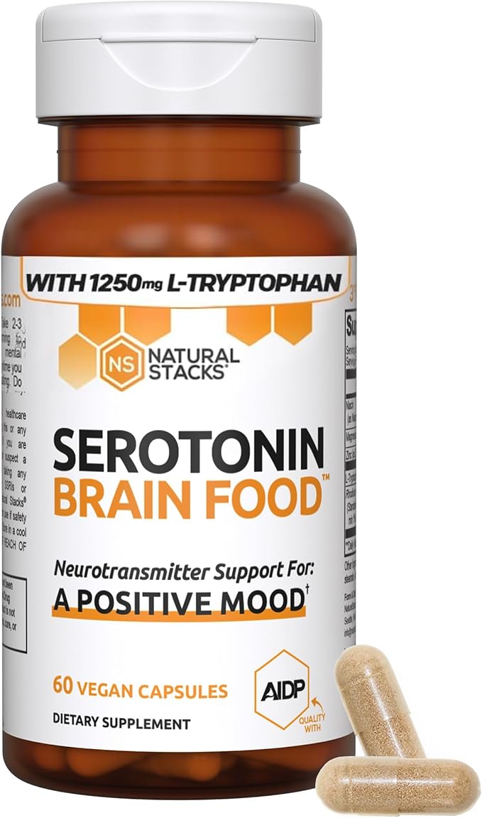NATURAL STACKS Serotonin & GABA Brain Food Bundle - Promotes a Positive Mood & Calmness* - 120 Capsules