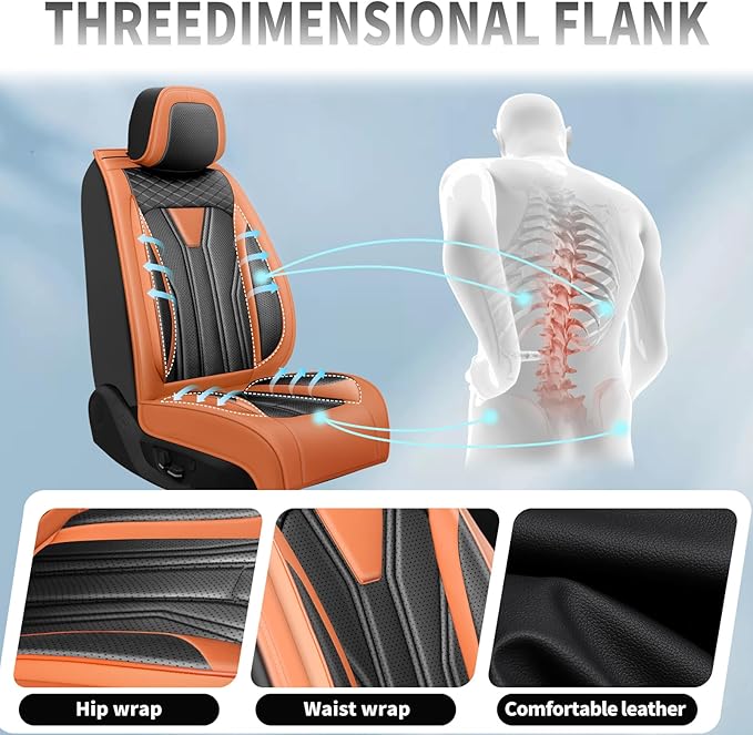 Fit Accord Car Seat Covers Premium Leather for Honda Accord 2012-2025 2026. Waterproof， Breathable, Scratch-Resistant & All-Weather Seat Cushion Protector（Full Set,Orange&Black
