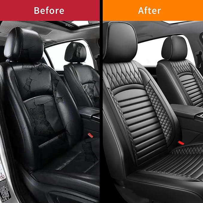 Fit Sonata Car Seat Covers for Hyundai Sonata 2004-2024 2025 2026- Upgraded Premium Waterproof & Breathable Leather, Airbag Compatible, All-Weather Seat Cushion Protector (2 Front/Black)