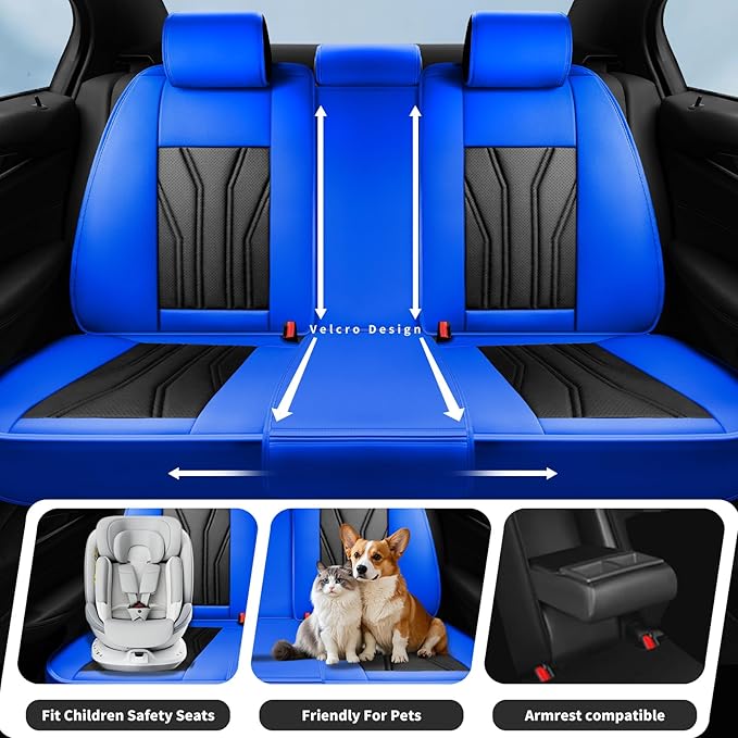 Fit Frontier Car Seat Covers Premium Leather for Nissan Frontier 2009-2025 2026. Waterproof， Breathable, Scratch-Resistant & All-Weather Seat Cushion Protector（Front Seat,Blue&Black