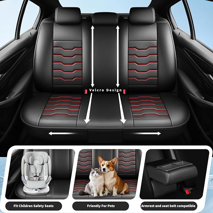 Fit Accord Car Seat Covers Premium Leather for Honda Accord 2012-2025 2026. Waterproof， Breathable, Scratch-Resistant & All-Weather Seat Cushion Protector（Front Seat,Red Line Black