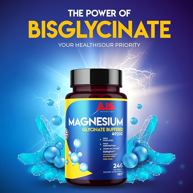 AJS Magnesium Glycinate Supplement 400mg, Magnesium Tablets, Gluten-Free, Non-GMO Supplements, Dietary Magnesium Supplement with Organic Coating,Supports Your Well-Being, 246 Tablets, 4 Months