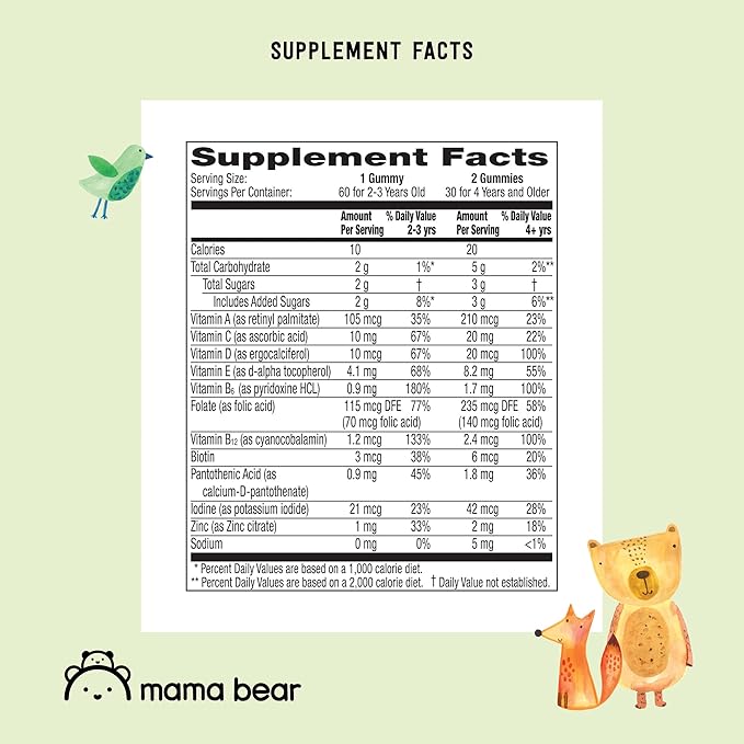 Amazon Brand - Mama Bear Organic Kids Multivitamin, 60 Gummies, 1 Month Supply (Packaging May Vary), Berry, Cherry & Orange (Pack of 2)