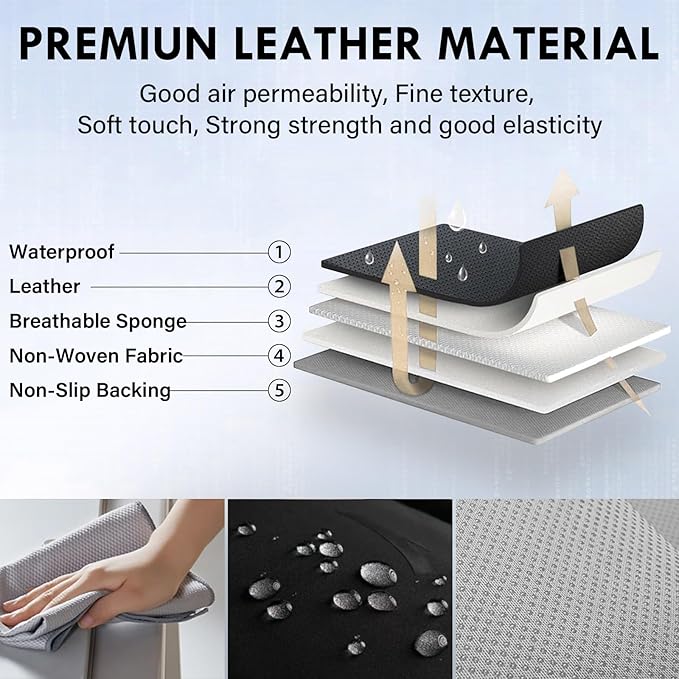 Coverado Leather Rear Seat Covers for Cars, Waterproof Back Seat Cover, Universal Automotive Seat Cushion Protector for Most Cars Trucks SUV (Black & Red Line)