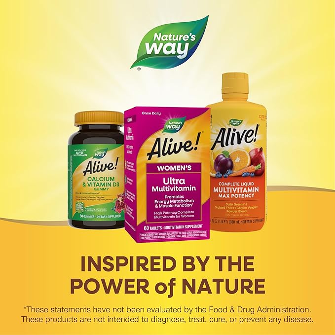 Nature's Way Alive! Women's Daily Ultra Multivitamin, High Potency Formula, Promotes Energy Metabolism and Muscle Function*, with Methylated B12, 60 Tablets