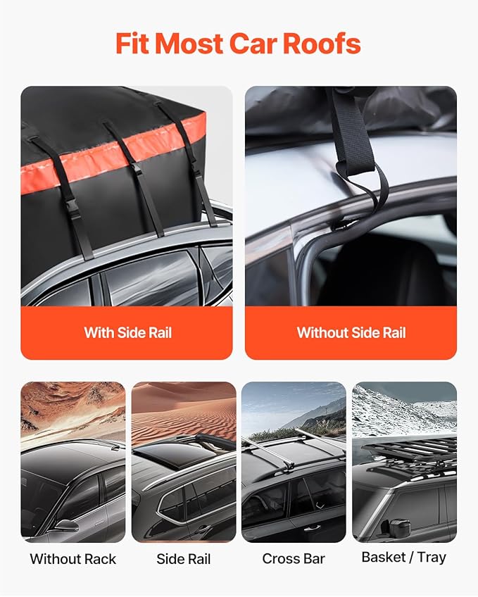 VEVOR Car Rooftop Cargo Carrier Bag, 23 Cubic Feet Roof Cargo Carrier, Heavy Duty 840D PVC 100% Waterproof Car Roof Luggage Bag for All Vehicle with/without Rack- with Lock, Anti-Slip Mat, 6 Door Hook