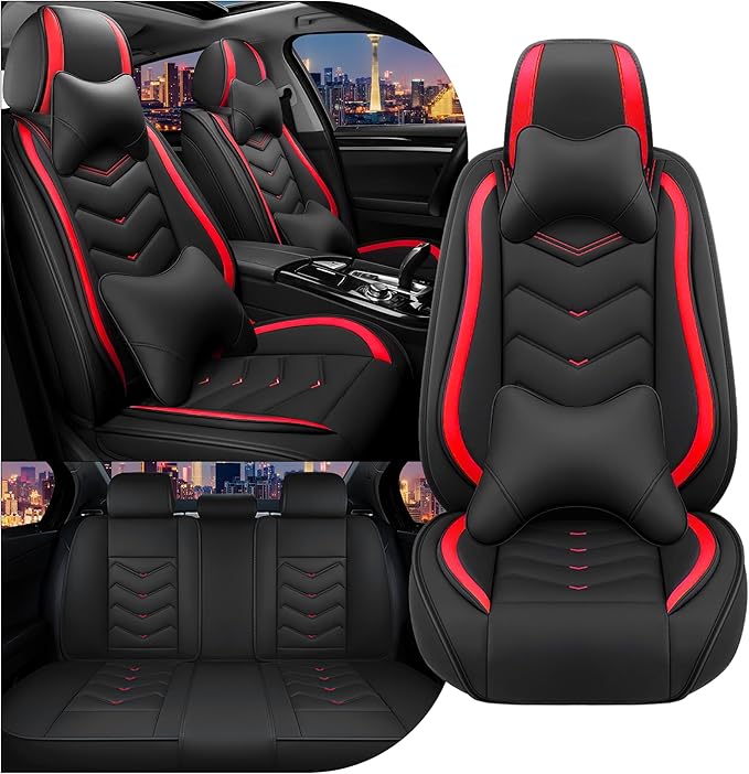 CTDS Car Seat Covers for Toyota RAV4 2000-2026, Stylish Sport Seat Cover, Premium Nappa Leather Car Seat Cover. Automobile Seat Covers Sets.(Luxury 5 Seats/Black Red)