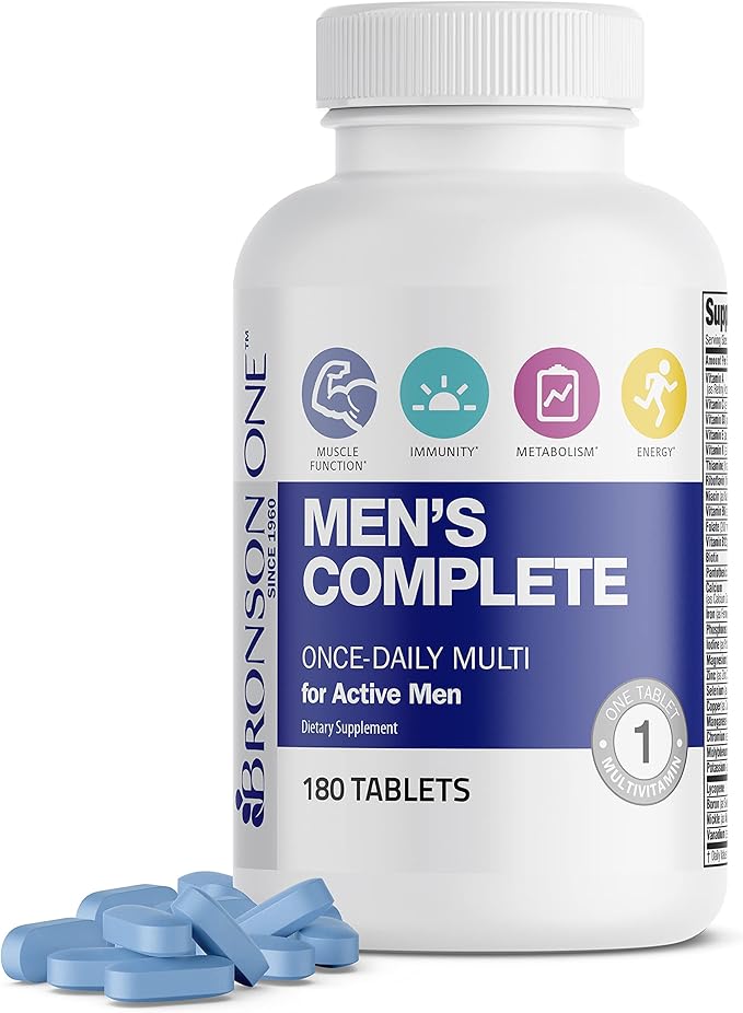 Bronson ONE Daily Men’s Complete Multivitamin Multimineral Once-Daily Multi for Active Men, 180 Tablets