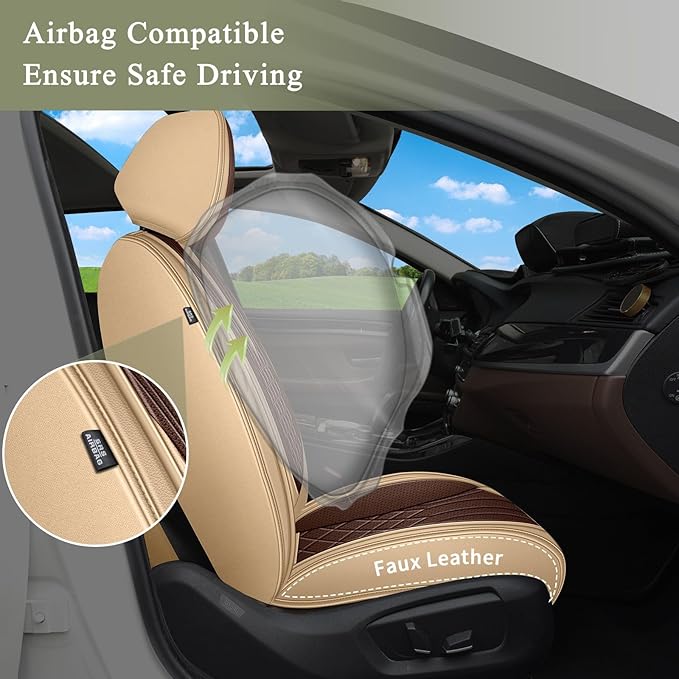 Breathable Car Seat Covers for Lexus NX 300/200t 2007-2025 2026, Front Seats, Perforated Leather, Seat Protector, Interior Trim for Lexus NX Accessories (Beige&Brown)