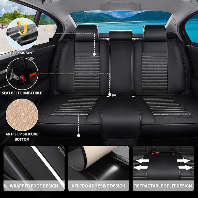 Car Seat Covers Full Set Fit for Toyota CHR/C-HR 2018-2022, Premium Faux Leather Car Seat Protector, Breathable, Anti-Slip, Comfortable & Durable (Black&White,Full Set)