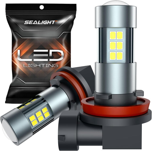 SEALIGHT H11 H8 H16 LED Fog Light Bulbs or DRL, Real 360° illumination Fog Bulbs, 6000K 400% Brightness Upgraded, H16 Front Fog Lamp,Non-polarity, Pack of 2, Plug&Play