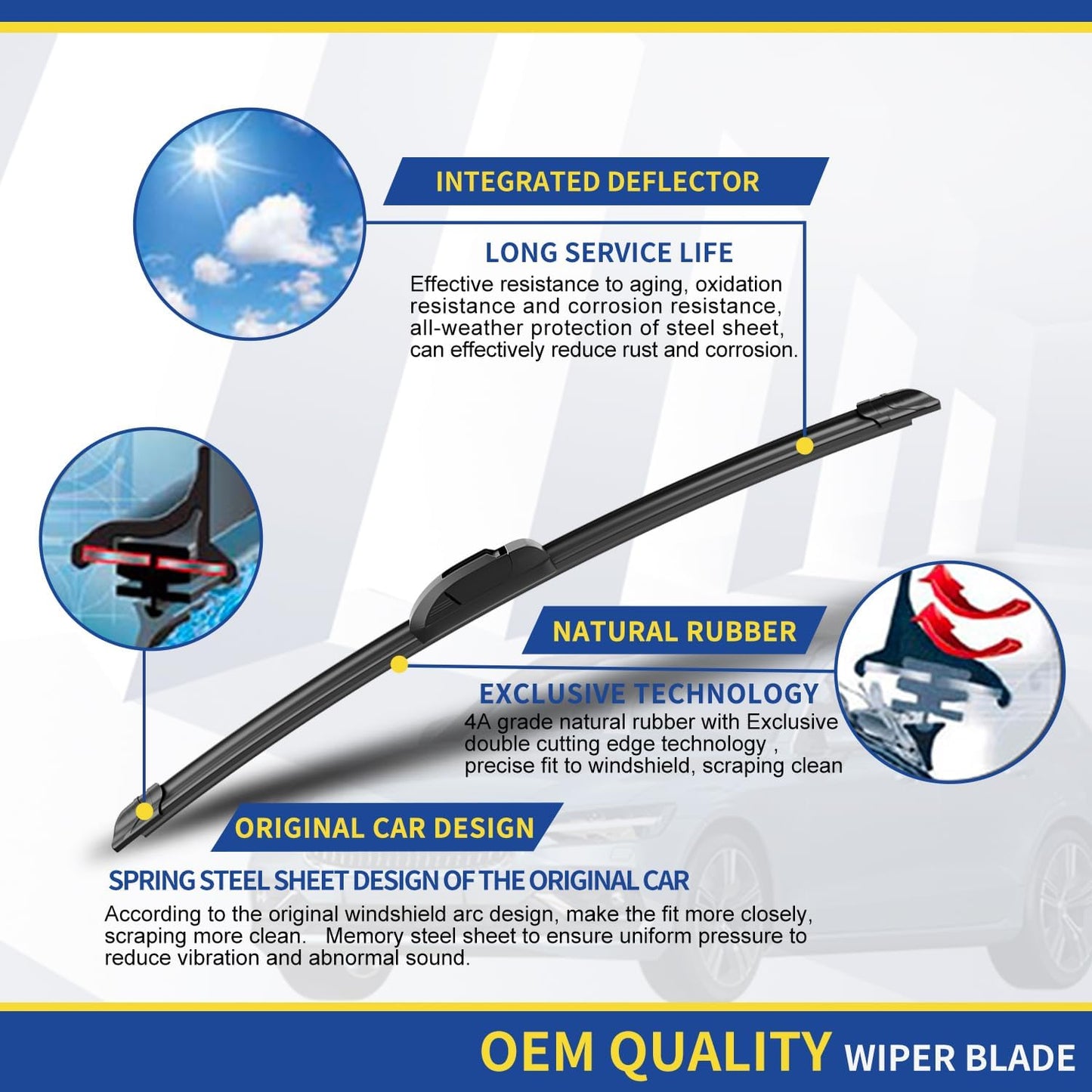 3 Wipers Factory Replacement For 2007-2014 Toyota FJ Cruiser Original Equipment Replacement Windshield Wiper Blades Set 16"+14"+14"+10" (Set of 4)