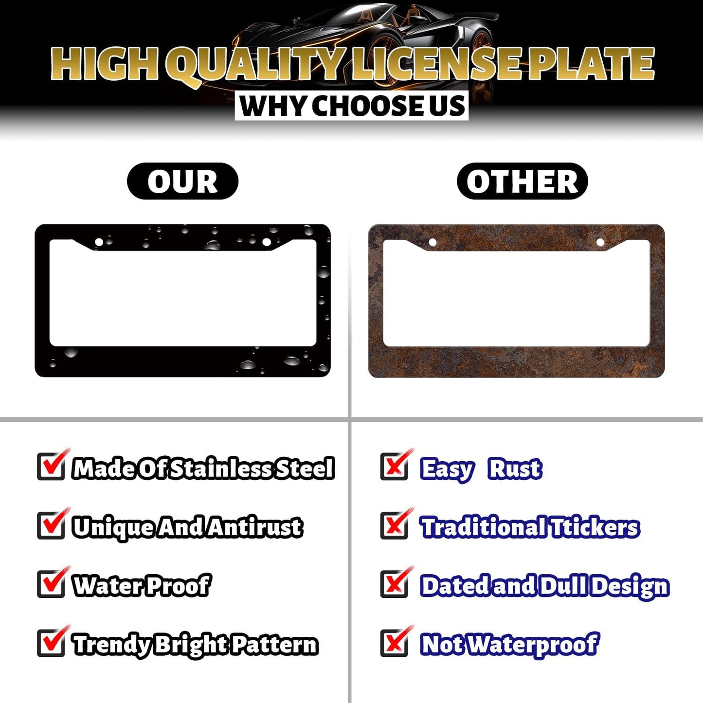 Colorful Dog Paws License Plate Frame Animal Dogs License Plate Holder Stainless Steel Funny Design with 2 Holes and Screws 12.3" x 6.3"