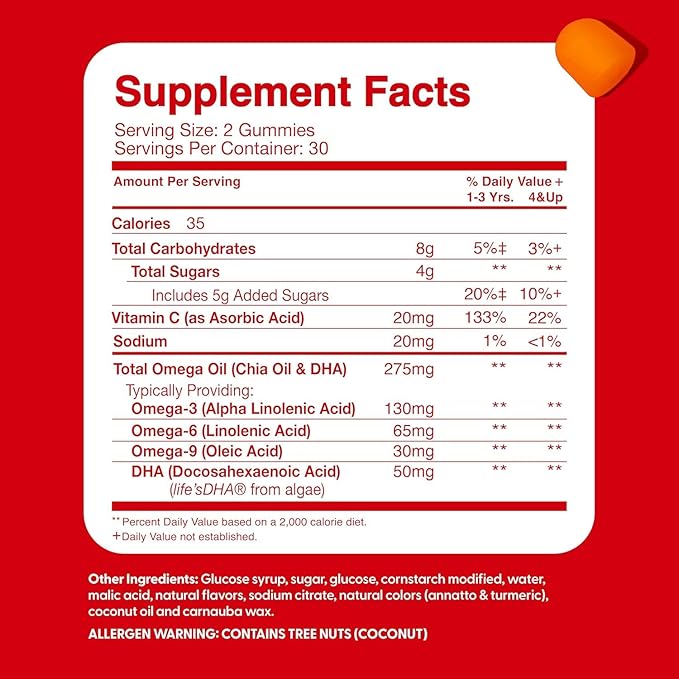 Feel Great Vitamins Kids DHA Gummies with Omega 3 6 9, Vitamin C | Supports Healthy Brain Function, Vision & Heart Health | Gluten Free, Vegetarian | 60 Gummies