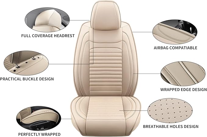 Back Seat Covers Fit for Toyota Avalon 2001-2022, Car Seat Covers Back Seats, Breathable Faux Leather Automotive Seat Covers Back Pair Anti-Slip Seat Cover(Beige, Back)