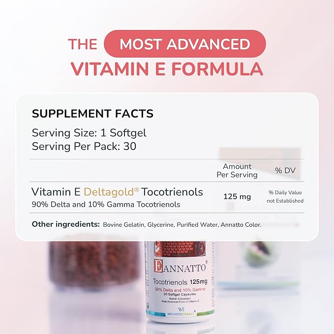 Eannatto Tocotrienols Vitamin E Supplements Tocopherol Free, Supports Immune Health, Non-GMO, Gluten Free & Antioxidant (125MG 30 Softgels)