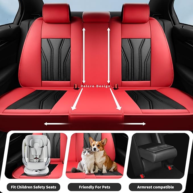 Fit Accord Car Seat Covers Premium Leather for Honda Accord 2012-2025 2026. Waterproof， Breathable, Scratch-Resistant & All-Weather Seat Cushion Protector（Front Seat,Red&Black