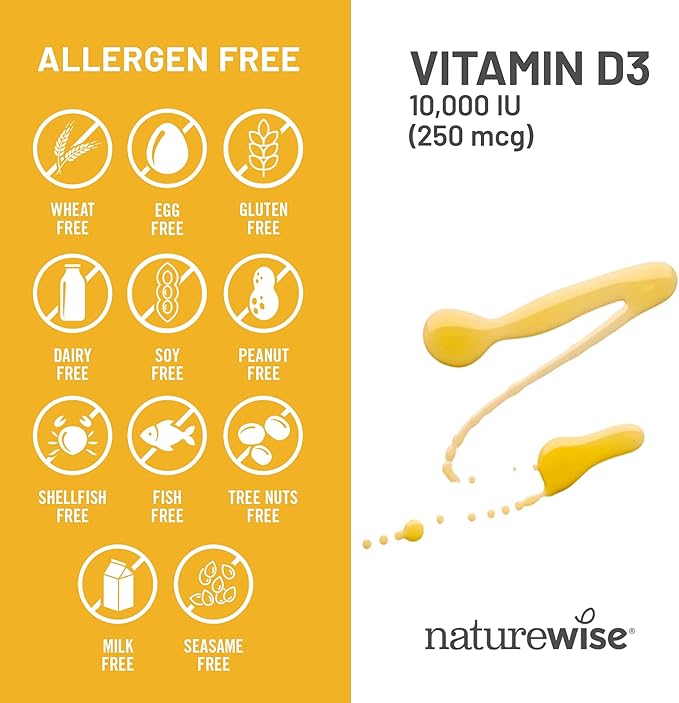 NatureWise Vitamin D3 10,000IU (250 mcg) 90-Day Supply - High Potency for Healthy Immune Support & Muscle Function, Non-GMO, Gluten-Free in Organic Extra Virgin Olive Oil, (Mini Softgel), 90 Count