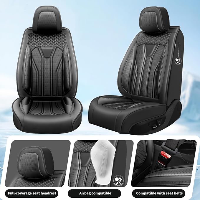 Fit Accord Car Seat Covers Premium Leather for Honda Accord 2012-2025 2026. Waterproof， Breathable, Scratch-Resistant & All-Weather Seat Cushion Protector（Full Set,All Black）