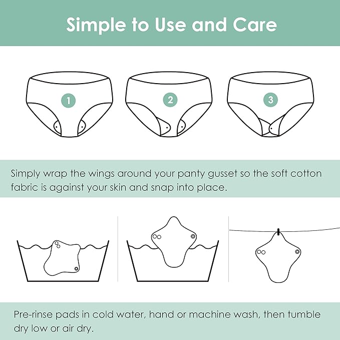 wegreeco 6 Pc Reusable Menstrual Pads, Ultra Absorbent Cloth Pads for Period, Sanitary for Teens, Women, Nonslip Panty Liners + Bag (Mustard Yellow, Grey, Beige, XL)