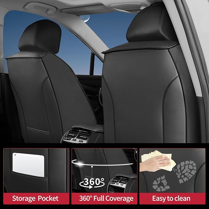 Fit Accent Car Seat Covers for Hyundai Accent 2006-2025 2026 - Upgraded Premium Waterproof & Breathable Leather, Airbag Compatible, All-Weather Seat Cushion Protector (Full Set, Black)