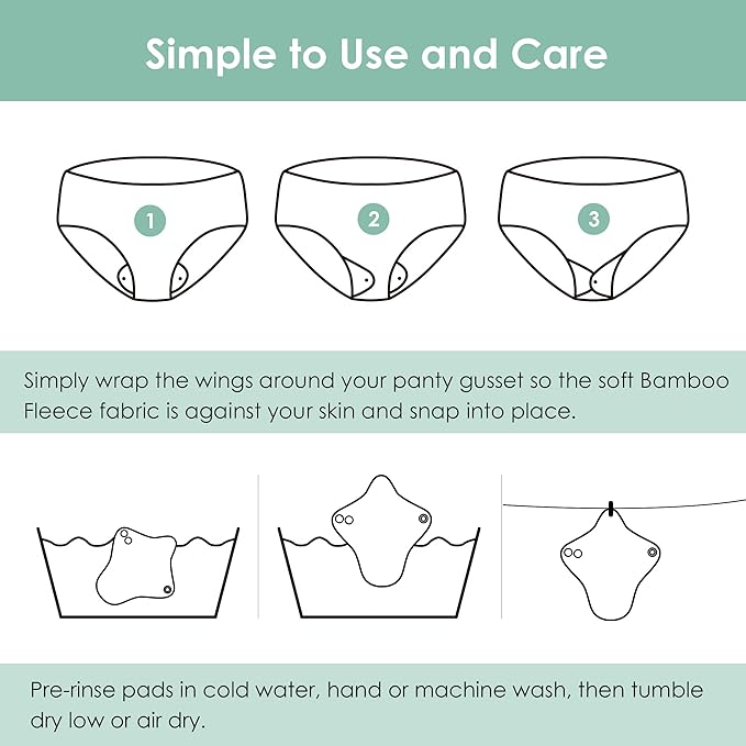wegreeco 6 Pcs Reusable Menstrual Pads, Ultra Absorbent Cloth Pads for Heavy Flow, Sanitary for Teens, Women, Nonslip, Inner Aqua, Burgundy, Coffee, Rose Gold Outer, S