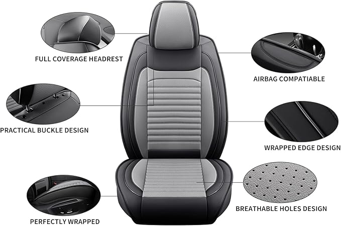 Front Seat Covers Fit for Toyota C-HR 2018-2022, Car Seat Covers Front Seats, Breathable Faux Leather Automotive Seat Covers Front Pair Anti-Slip Seat Cover(Black&Gray, Front)