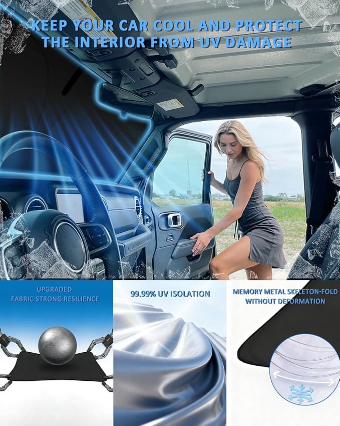 Windshield Sunshade for Cadillac Lyriq 2023-2026 Sun Shade Car Windshield Accessories Technology Upgrade 4 Layers Blocks UV Rays Custom Fit Lyriq 240T Car Window Shades Windshield Keep Cool