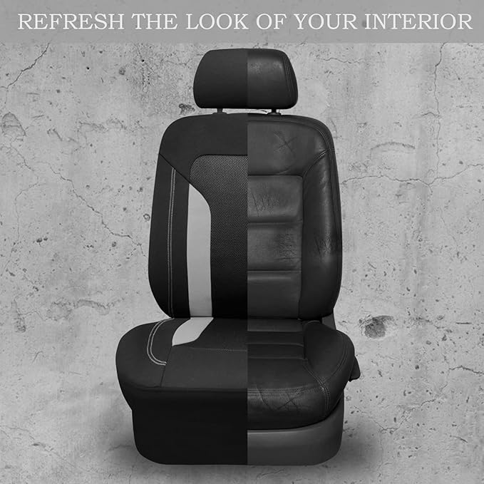 CAR PASS 3D Air Mesh Car Seat Covers Full Set, Breathable Sporty Rear Bench with Zipper for Armrest Box Universal Fit 95% Automotive SUV,Truck,Sedan Interior Cute Women Airbag Compatible, Black Gray