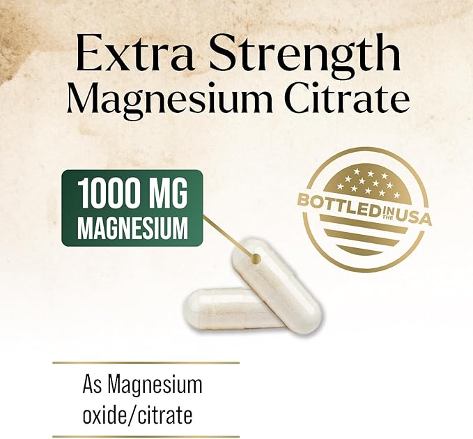 Magnesium Citrate Extra Strength 1000 mg - High Absorption Magnesium Supplement for Muscle, Bone, Nerve & Heart Health Support, Magnesio Vitamin Pills, Non-GMO, Nature's Premium Formula - 120 Capsules