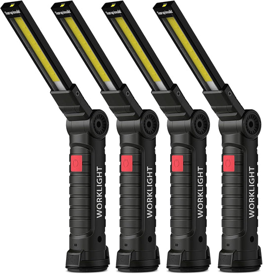 Coquimbo Tool Gifts for Men Him, Rechargeable LED Work Lights Grill Light with Magnetic Base 5 Modes 360° Rotate Mens Gifts for Dad Husband Grandpa Boyfriend (4 Pack Black)