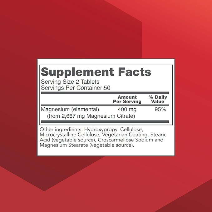 PROTOCOL FOR LIFE BALANCE Magnesium Citrate 400mg - Support Heart Health & Bone Formation - Bioavailable Dietary Supplement - Vegan, Kosher & Halal - 100 Tabs