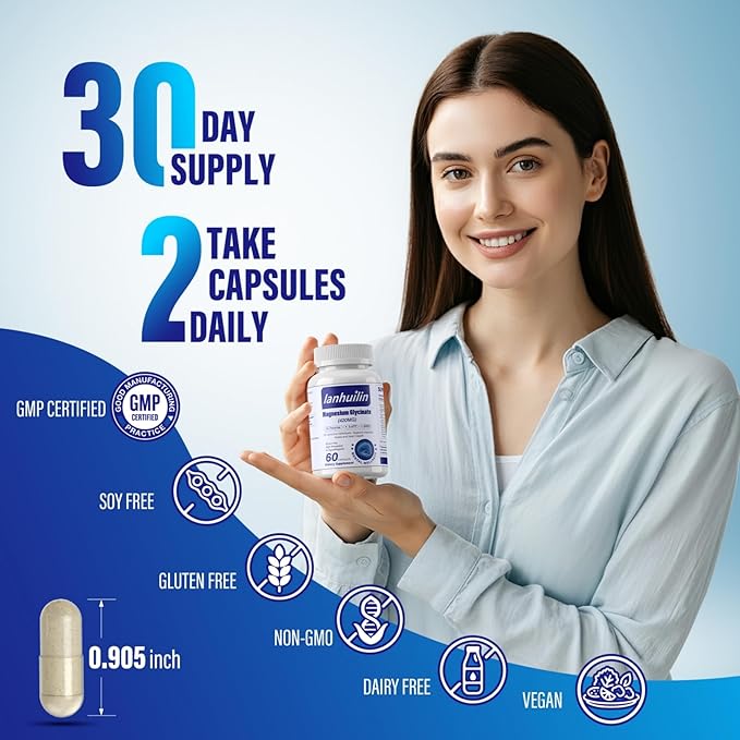 6-in-1 Magnesium Complex, 420mg Pure Magnesium Glycinate, Magnesium Supplement with GABA, 5-HTP, L-Theanine, L-Tyrosine, Vegetarian & High Absorption, 60 Capsules