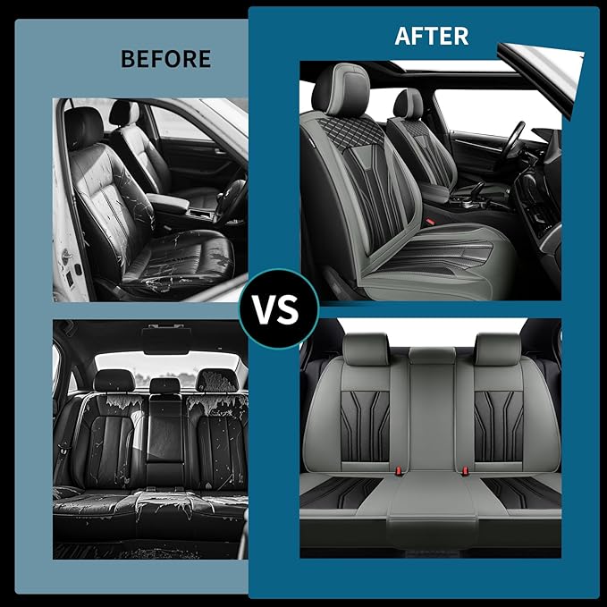 Fit Frontier Car Seat Covers Premium Leather for Nissan Frontier 2009-2025 2026. Waterproof， Breathable, Scratch-Resistant & All-Weather Seat Cushion Protector（Full Set,Gray&Black