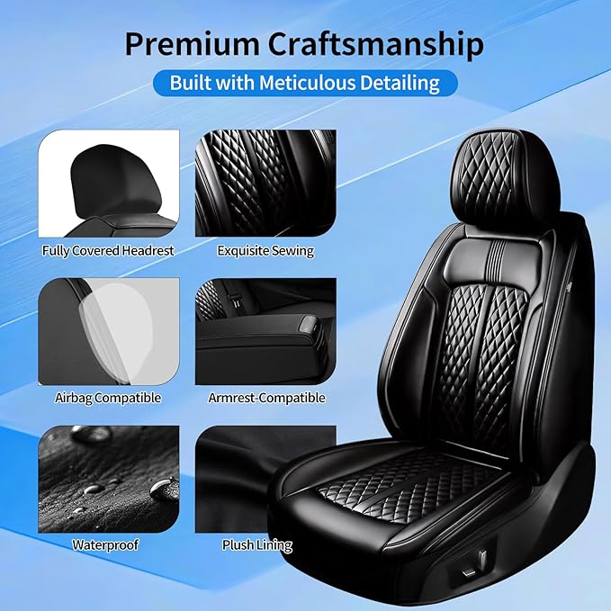 Fit RAV4 Car Seat Covers (Front Pair) for Select Toyota RAV 4 2013-2026/RAV4 Hybrid - Premium Full Coverage Leather, Airbag Compatible, Waterproof & All Weather Seat Cushion Protector, Black