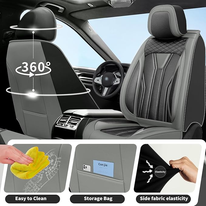 Fit Tucson Car Seat Covers Premium Leather for Hyundai Tucson 2010-2025 2026. Waterproof， Breathable, Scratch-Resistant & All-Weather Seat Cushion Protector (Front Seat, Gray&Black)