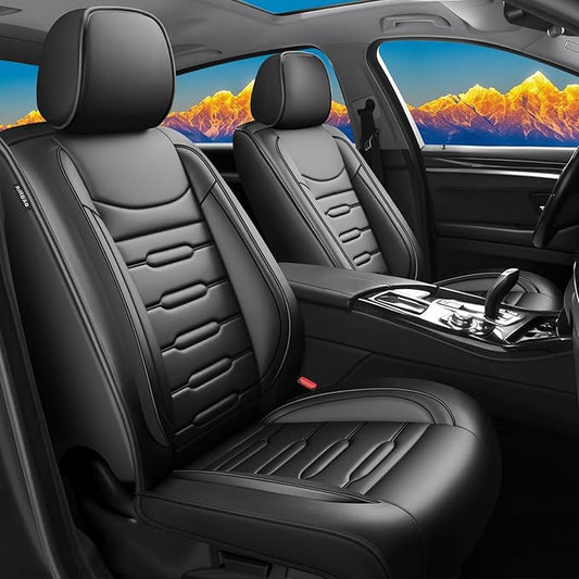 Fit Elantra Car Seat Covers for Hyundai Elantra 2017-2024 2025 2026 - Upgraded Premium Waterproof & Breathable Leather, Airbag Compatible, All-Weather Seat Cushion Protector (Full Set, Black)