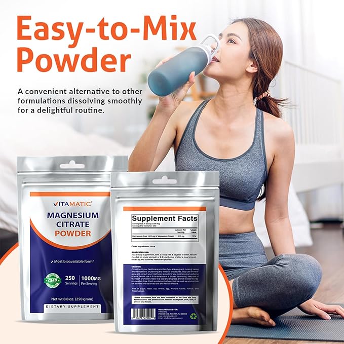 Vitamatic Magnesium Citrate 1000mg per Serving Supports Muscle, Joint, and Heart Health 250 Grams - 250 Servings