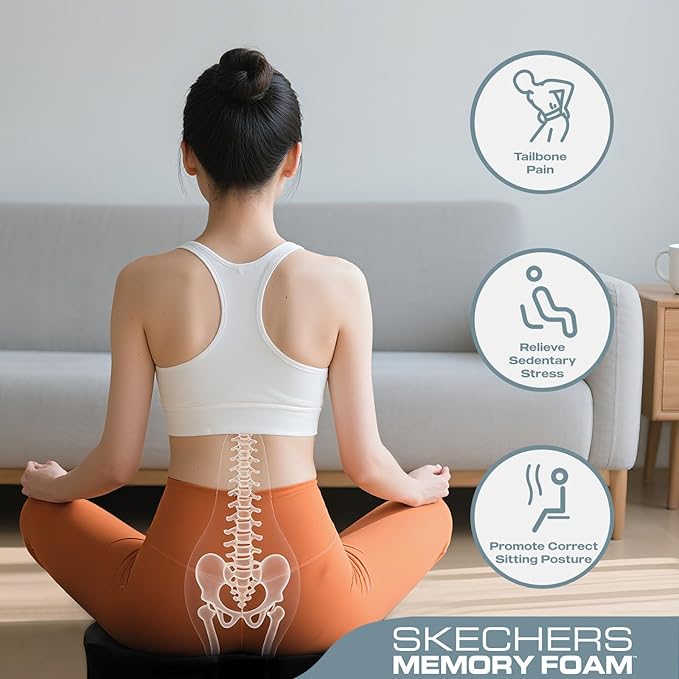 Skechers Seat Cushion Memory Foam,Donut Pillow Office Chair Cushion for Tailbone Pain Relief,Butt Pillow for Office Chair,Car seat Cushion,Long Sitting Office Workers,and Car Drivers,Beige