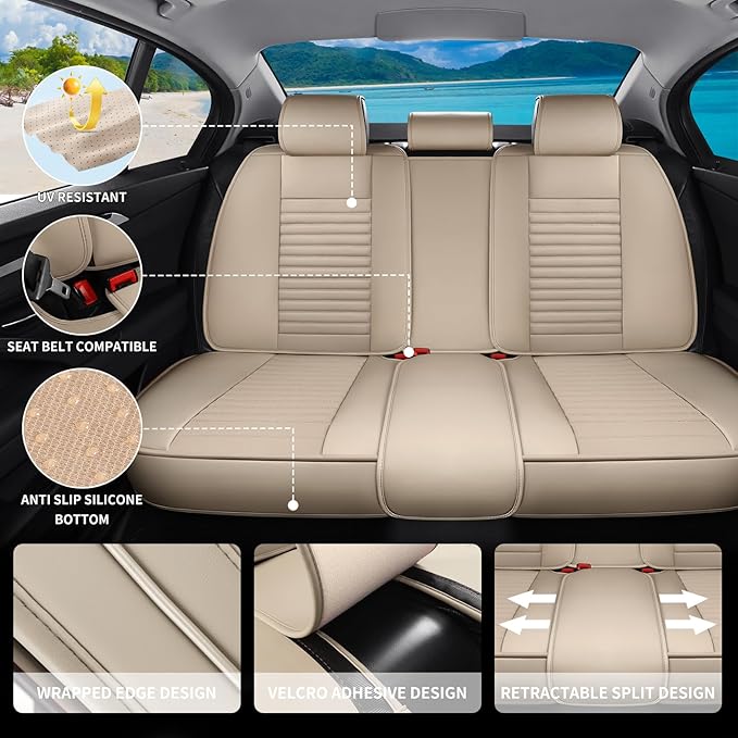 Back Seat Covers Fit for Toyota Prius 2001-2026, Car Seat Covers Back Seats, Breathable Faux Leather Automotive Seat Covers Back Pair Anti-Slip Seat Cover(Beige, Back)