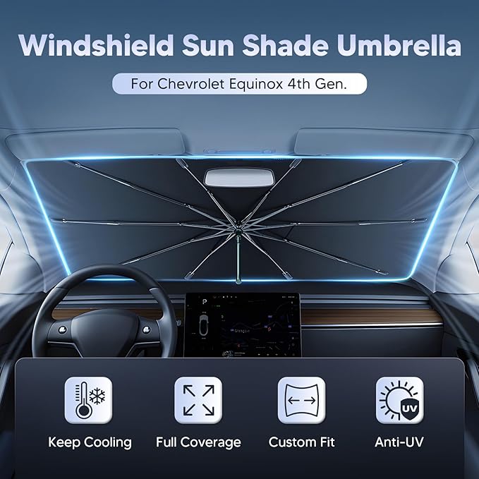 Autorder Windshield Sun Shade Umbrella for 2025-2026 Chevy Chevrolet Equinox Accessories,Upgraded Ice Crystal Material,Easy Setup Umbrella Sunshade for Car Windshield,100% Sun Blocking