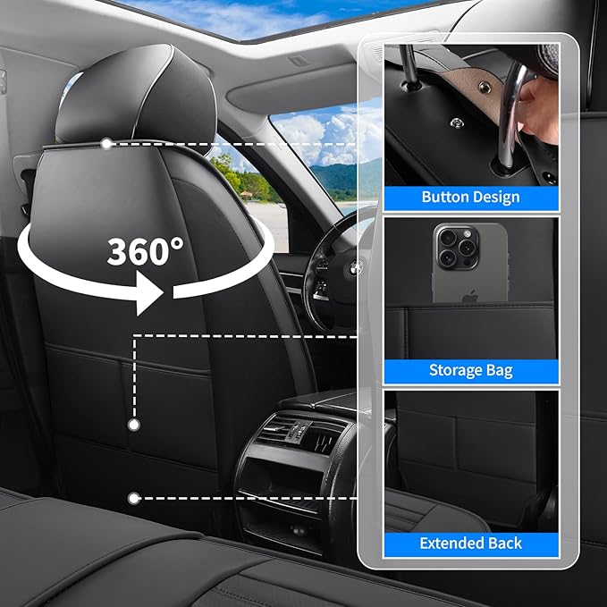 Front Seat Covers Fit for Toyota C-HR 2018-2022, Car Seat Covers Front Seats, Breathable Faux Leather Automotive Seat Covers Front Pair Anti-Slip Seat Cover(Black, Front)
