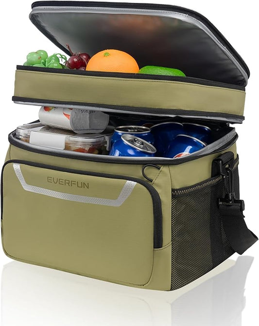 EVERFUN Small Cooler Bag 24/48 Can Insulated Lunch Box Double Deck Soft Leak-Proof Waterproof Collapsible Ice Chest for Men Women Work Travel Car Trip Picnic Beach