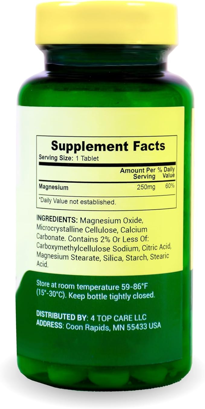 H4U - 4 TOP CARE Magnesium Bone & Muscle Health Dietary Supplement Tablets, 250 mg, 100 Count
