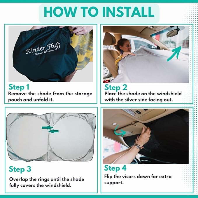 Windshield Sun Shade -Certified 99.87% UVB & 99.02% UVA Car Sun Shade. Award Winning Sunshade - Patented Technology | Compatible for Lexus UX (2019-2026) | Car Shades by Kinder Fluff